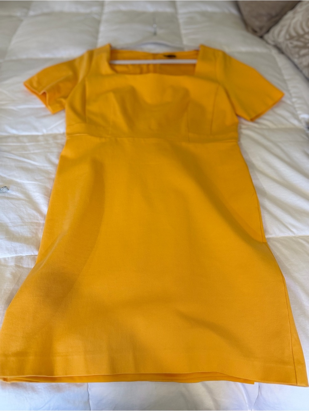 Ann Taylor Bright Yellow Square-Neck Mini Dress with luxurious stretch fabric